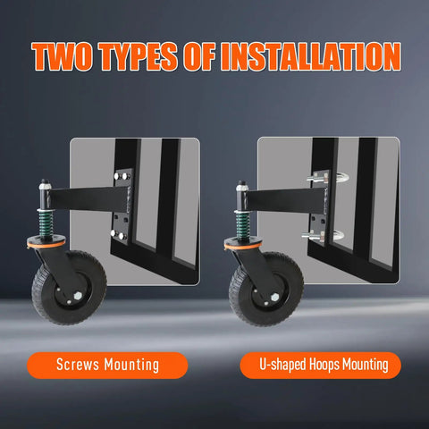8 Inch Heavy Duty Gate Wheels For Fences And Metal Tube Gates Featuring Spring Loaded 360 Swivel Casters installation types.