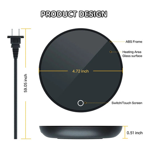 Smart Electric Coffee Mug Warmer With Dual Temperature Settings And Auto Shut Off product design with ABS frame and glass surface.
