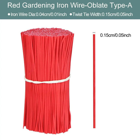 Top Shelf Flat Iron Wire Twist Ties For Garden Vine Support And Plant Securing Reusable Red Gardening Strips With Sturdy Metal Core, bundled red ties.