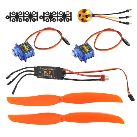 1000KV Brushless Motor With 40A ESC, 9G SG90 Micro Servo And 1060 Propeller Kit for RC planes shown with components