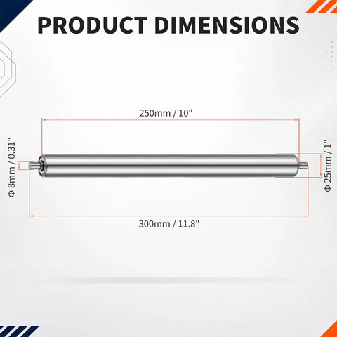 Top Shelf Conveyor Roller Replacement, 10 Inch Length By 1 Inch Diameter, Galvanized Steel Workhorse For Warehouse Conveyors dimensional image.