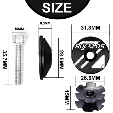 Dimensions of Bike Headset Top Cap Kit For 1-1/8 Inch Forks, Aluminum Alloy Or Carbon Fiber Construction, Includes Steel Bolt And Star Nut