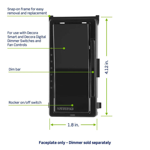 Decora Digital Dimmer Switch Color Change Faceplate Kit With Locator Light DDKIT-E for Smart and Digital Dimmers, black frame.