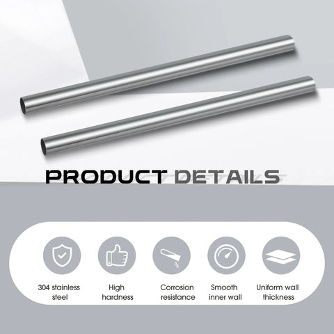 304 stainless steel tubing, side view, 2 pieces, 12 inches long, 3/4-inch OD
