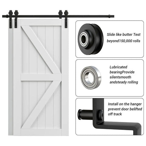 11 Foot Bypass Sliding Barn Door Hardware Kit For Double Wooden Doors With Single Track Bypass System, components shown