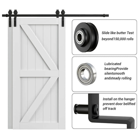 Bypass Sliding Barn Door Hardware Kit For Double Wooden Doors On One Track 6.6 Ft Rail Combination Track Mode Overlap Space