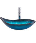Blue Tempered Glass Vessel Sink With Faucet And Drain Above Counter Bathroom Upgrade Water Drop Style Chrome Finish