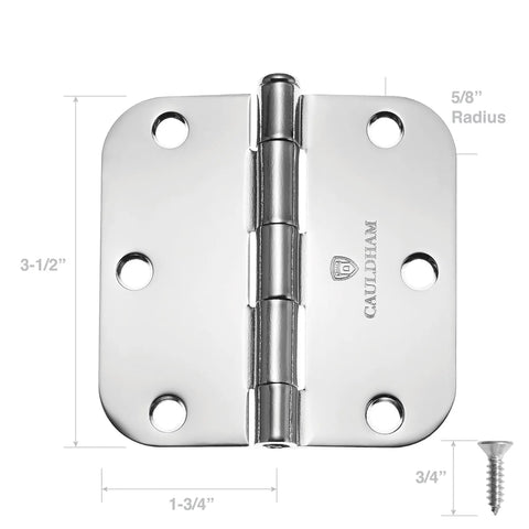 Heavy Duty Three And A Half Inch Interior Door Hinges Twelve Pack With Five Eighths Radius Corners Polished Chrome detail view