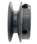 Side view of Heavy Duty Cast Iron V Belt Pulley With Seven Eighths Inch Bore And Two Point Two Inch Outside Diameter One Groove For A Three L And Four L Belts Beefy Motor Pulley With Seven Eighths Shaft And Standard Keyseat Three Sixteenths By Three Thirtyseconds.