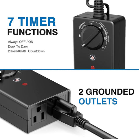 All In One RGBW Low Voltage Landscape Lighting Kit With Transformer And Timer Plug And Play showcasing timer functions and outlets.
