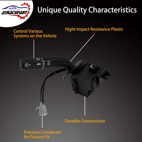 Slick Premium Crafted Turn Signal Wiper Dimmer Combo Switch Direct Fit For 2005 To 2008 Ford F150 And Lincoln Mark Lt with labels on features.
