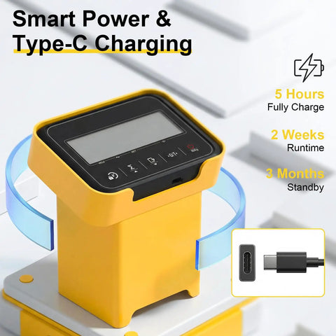Smart Power & Type-C charging device with digital display, yellow casing for efficient energy use and quick recharging.