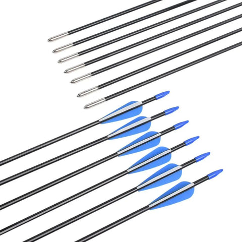 Recurve Bow Arrows 26 Inch Fiberglass Arrow Set With Blue And White Vanes For Target Practice Safety Glass For Youth Beginners Gals 12 Pack