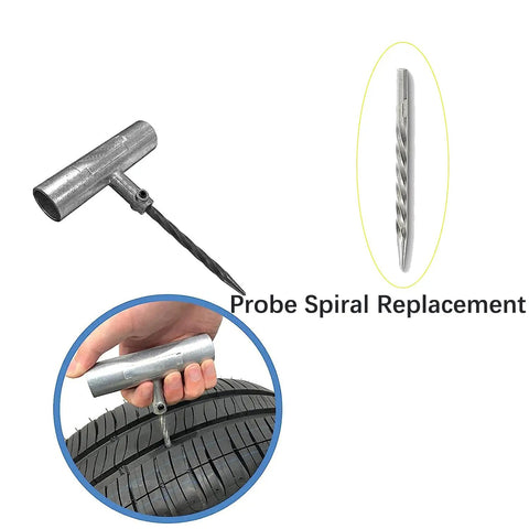 4 Pack Tire Reamer Drill Bits Probes For Puncture Repair Needle Attachments Replacement For Tire Plug Kits in use on a car tire