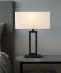 White Indoor Table Lamp With Dimmable Brightness And On Off Switch Bedside Nightstand Desk Light Rectangular White Fabric Shade Black Base 65.8 Inch Power Cord Ideal For Bedroom Hotel Study