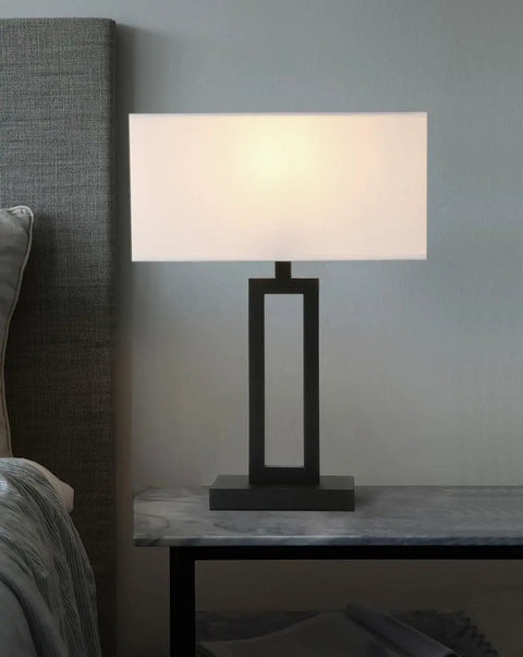 White Indoor Table Lamp With Dimmable Brightness And On Off Switch Bedside Nightstand Desk Light Rectangular White Fabric Shade Black Base 65.8 Inch Power Cord Ideal For Bedroom Hotel Study