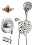 Dual Shower System With Handheld And Rain Head, High Pressure 2 In 1 Shower Kit, 5 Setting Modes, Brushed Nickel components display
