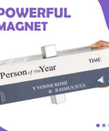 Beefy Ultra Strong 25x25x25mm Neodymium Block Magnets holding two books, showcasing magnetic strength, Pack Of 2, Ideal For Fridge, Kitchen, D I Y Crafts And Office Projects, Heavy Duty Rare Earth Magnets With Nickel Coating