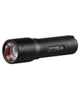 Black rugged aluminum flashlight with 450 lumens, showing flood to spot focus capability, designed for outdoor adventures and emergencies.
