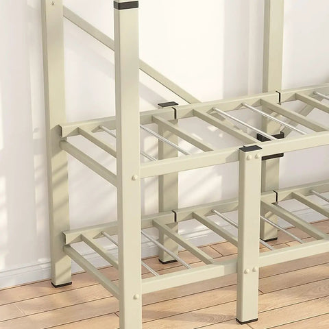 Close-up of the heavy duty steel frame of the Slick Foldable Garment Rack With Dual Hanging Rods Roomy Storage Shelves Portable Closet.