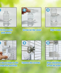 Automatic Bird Water Feeder With Secure Anti Tip Bowl For Small Cages Adjustment steps shown for easy setup and installation.