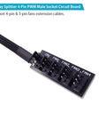 Five Way Fan Hub Splitter Cable For Desktop PCs PWM 4 Pin And 3 Pin Fans Power Extension Cord Adaptor showing male socket circuit board.