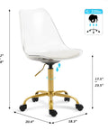 Clear Ergonomic Office Chair With Plush Seat Pad Smooth Swivel Rolling Base Height Adjustable Transparent Acrylic Shell dimensions and features.