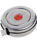 Heavy Duty Retractable Tape Measure With Self Locking Belt Loop Clip And Strong Magnetic Hook For Fast Woodworking Construction On Professional Job Sites And Home Outdoor Renovations, top view of metallic casing.