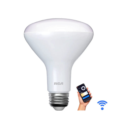 Dimmable WiFi Smart LED BR30 Flood Bulb with smartphone app control, 9W E26 base shown