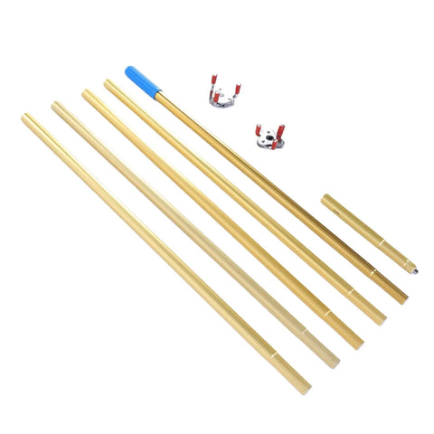 Heavy Duty Smoke Detector Removal Tool With 16 Foot Telescoping Pole components including gold poles and retrieval tools.