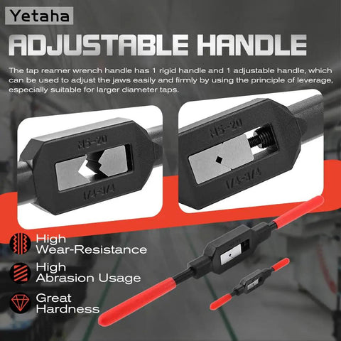 Two-Piece Adjustable Tap Wrench Handles Set With Reamer Ratcheting Action for Precise Tapping, close-up of adjustable handle.