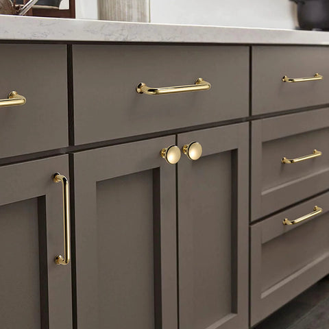 10 Pack Polished Brass Cabinet Pulls Five Inch Center To Center Spacing Five Point Six Inches Overall Length Zinc Alloy Solid Round Drawer Handles
