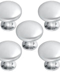 Polished Chrome Cabinet Knobs 5 Pack Round Furniture Knobs 1-3/16 Inch Diameter Ideal For Kitchen Cabinets Dressers And Vanities Durable Solid Metal