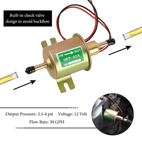 Low Pressure Inline Electric Fuel Pump 12V 3-6 PSI With Built In Check Valve for Cars, Trucks, Motorcycles, Gas, Diesel Engines