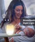 Woman using Go-To Smart Touch Bedside Lamp With Bluetooth Speaker Dimmable Color Night Light as breastfeeding aid.