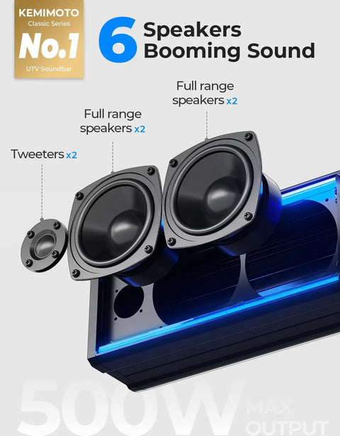 Six Speaker Metal UTV Sound Bar, 25 Inch IP65 Waterproof ATV and Golf Cart Speaker With RGB Lights, SXS Compatible With Polaris RZR Can Am