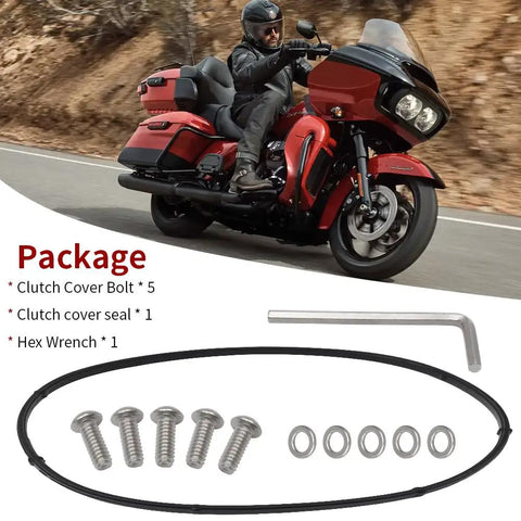 Heavy Duty Titanium Derby Cover Screw Bolt Kit For Street Glide Dyna Softail Ultra Limited And Breakout With Sleek Black Finish, includes 5 bolts and hex wrench.