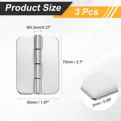 Heavy Duty Weldable Hinges 3 Pack Weld On Butt Hinges Measuring 2.7 By 1.97 By 0.08 Inches 304 Stainless Steel With Rounded Corners For Gate And Trailer Doors Silver product size diagram