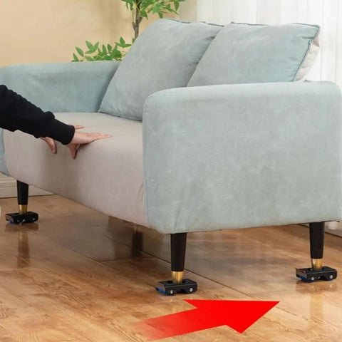 Heavy Duty Steel Roller Sofa Mover Tool With Moving Brakes And Non Slip Pads For Lifting Couches Fridge Up To 350kg Capacity Home Office Transport in use under a couch.