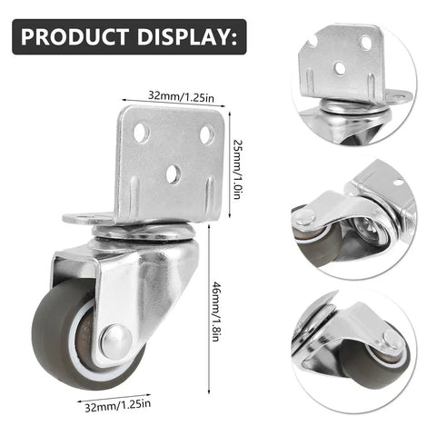Heavy Duty Furniture Castors Set Four Pack With L Shaped Soft Rubber Wheels For Tables Carts And Benches Quiet Swivel Plate 32mm