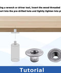 Using a wrench, install Heavy Duty 85Pc Tee Nut Kit With M4 M5 M6 M8 M10 Round Base Weld T Nuts into wood pre-drilled hole.