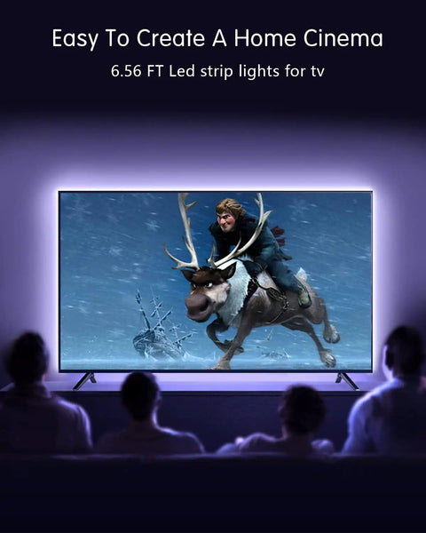 USB Powered RGB 15 Color LED Strip Lights With Remote Control 6.56ft illuminating TV for home cinema ambiance.