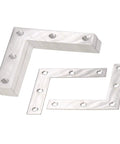 Top Shelf Heavy Duty Stainless Steel L Shape Corner Brace Brackets 10 Pack Rust Proof Mending Plates stacked and arranged.