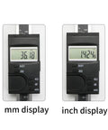 Vertical Type Digital Linear Scales Caliper 0-100/150/200/300mm(0-150mm) showing mm and inch display options.