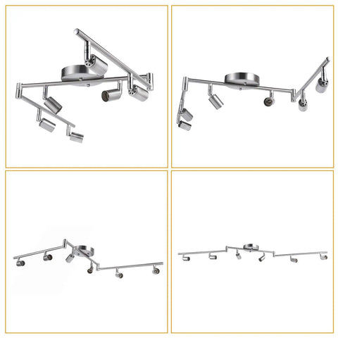Six Light Dimmable Track Lighting Kit With Flexible Foldable Arms in Satin Nickel Finish for Kitchen Hallway Bedroom Living Room