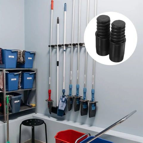Solid Black Plastic Threaded Handle Tip Adapters For Brooms and Mops Fix Broken Ends Secure Rivet Install Heavy Duty Cleaning Tool Repair Kit, black plastic caps