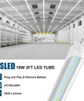 Close-up of Dual Ended T8 LED Tube Light 3 Foot No Fuss Ballast Bypass 6000K 2520 Lumens 18W Replacement For Fluorescent Tubes
