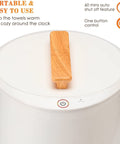 Top view of Ultra Large Bucket Towel Warmer For Bathroom With Auto Shut Off, featuring wooden handle and control button