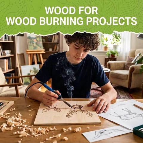 Basswood sheets 12x12, 1/8 in, Baccraniate 4-pack, shown being wood-burned by artist.