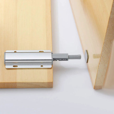 Push To Open Cabinet Latch With Aluminum Lock Catch Buffer 3.43 Inch Soft Close Damper Silver Magnetic Head for modern kitchen.